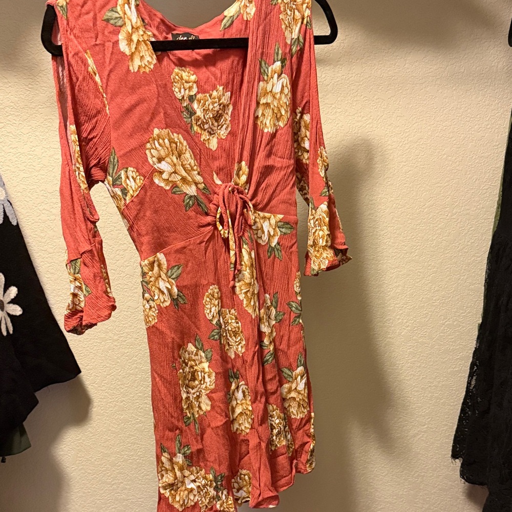 Dee Elly Chic Floral Mini Dress in Coral